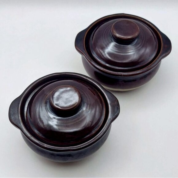 Western Stoneware Monmouth Pottery Maple Leaf Drip Glaze Covered Soup Bowls Pair - Picture 2 of 6